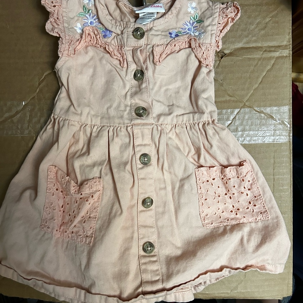 Little Lass Peach Lace-Trim Button Front Dress